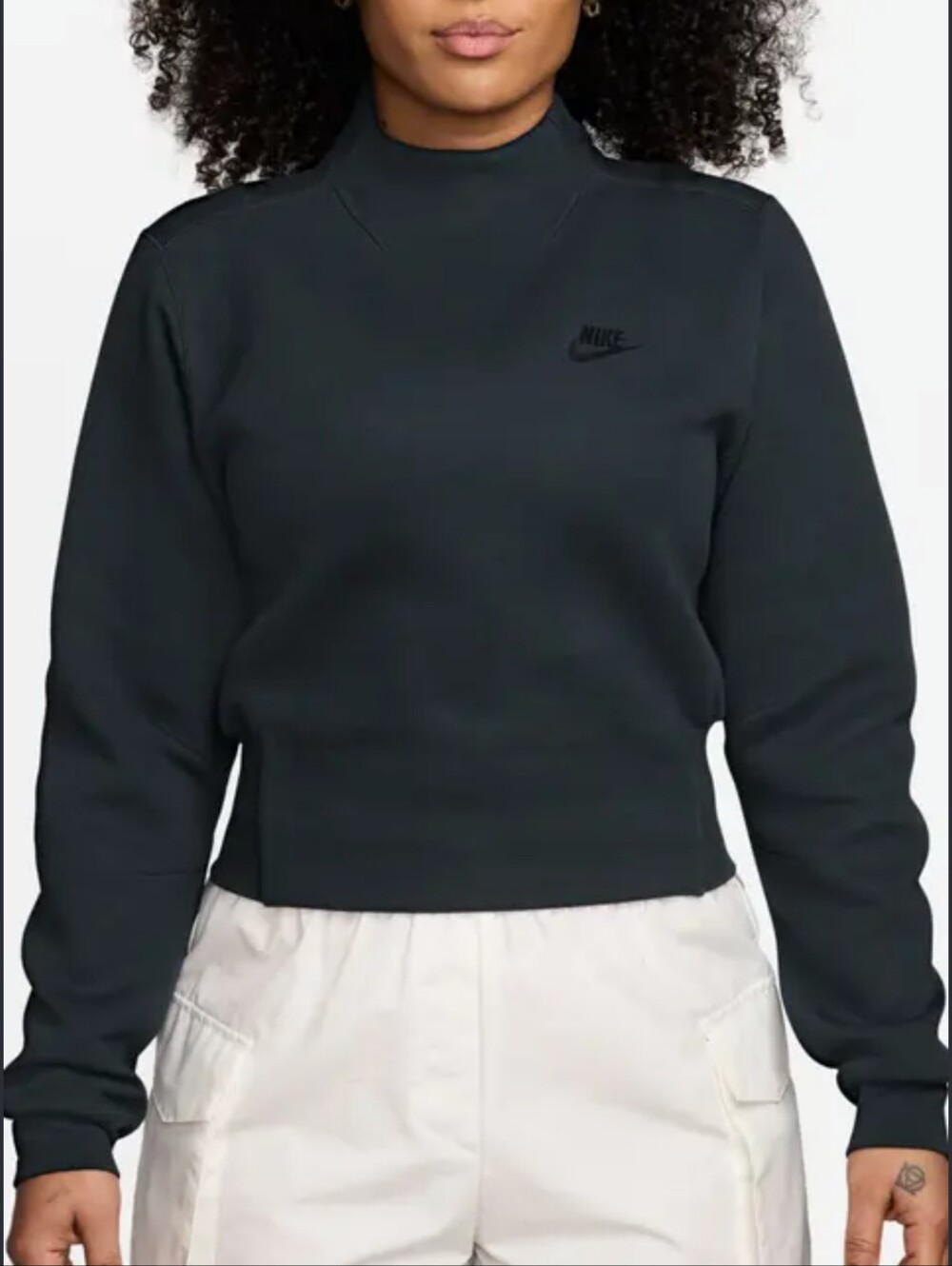 Nike Women's Dark Green Cropped Mock-Neck Sweatshirt